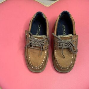 Sperry Kids Tan/Brown Leather Lanyard Boat Shoe Sz 11 Excellent condition.